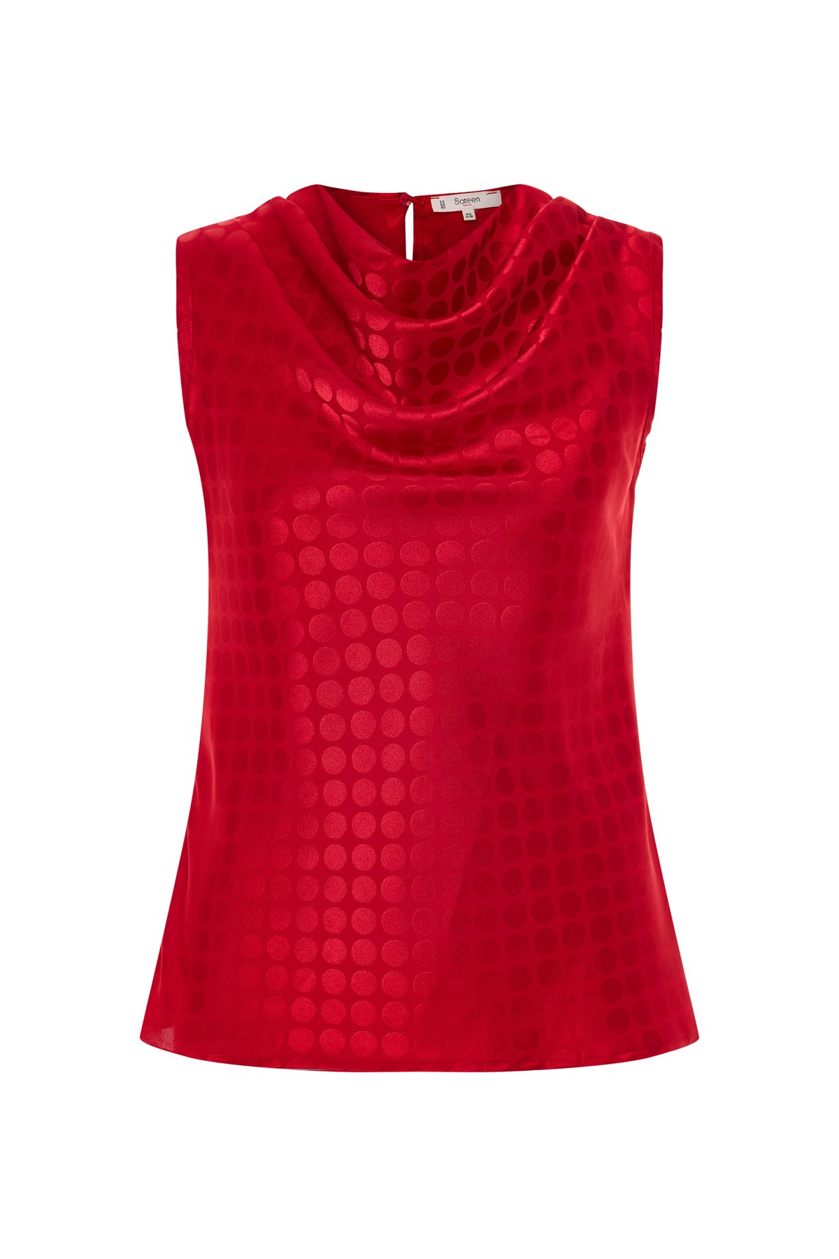 Puantiye Desenli Kolsuz Bluz - Kırmızı