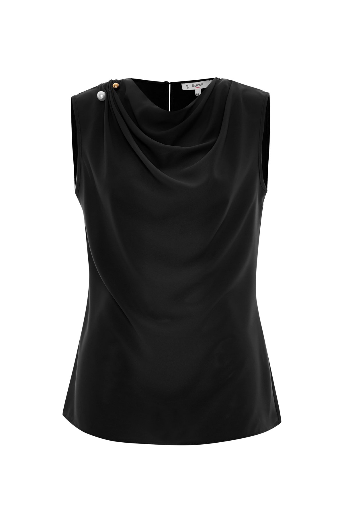 Puantiye Desenli Kolsuz Bluz - Siyah