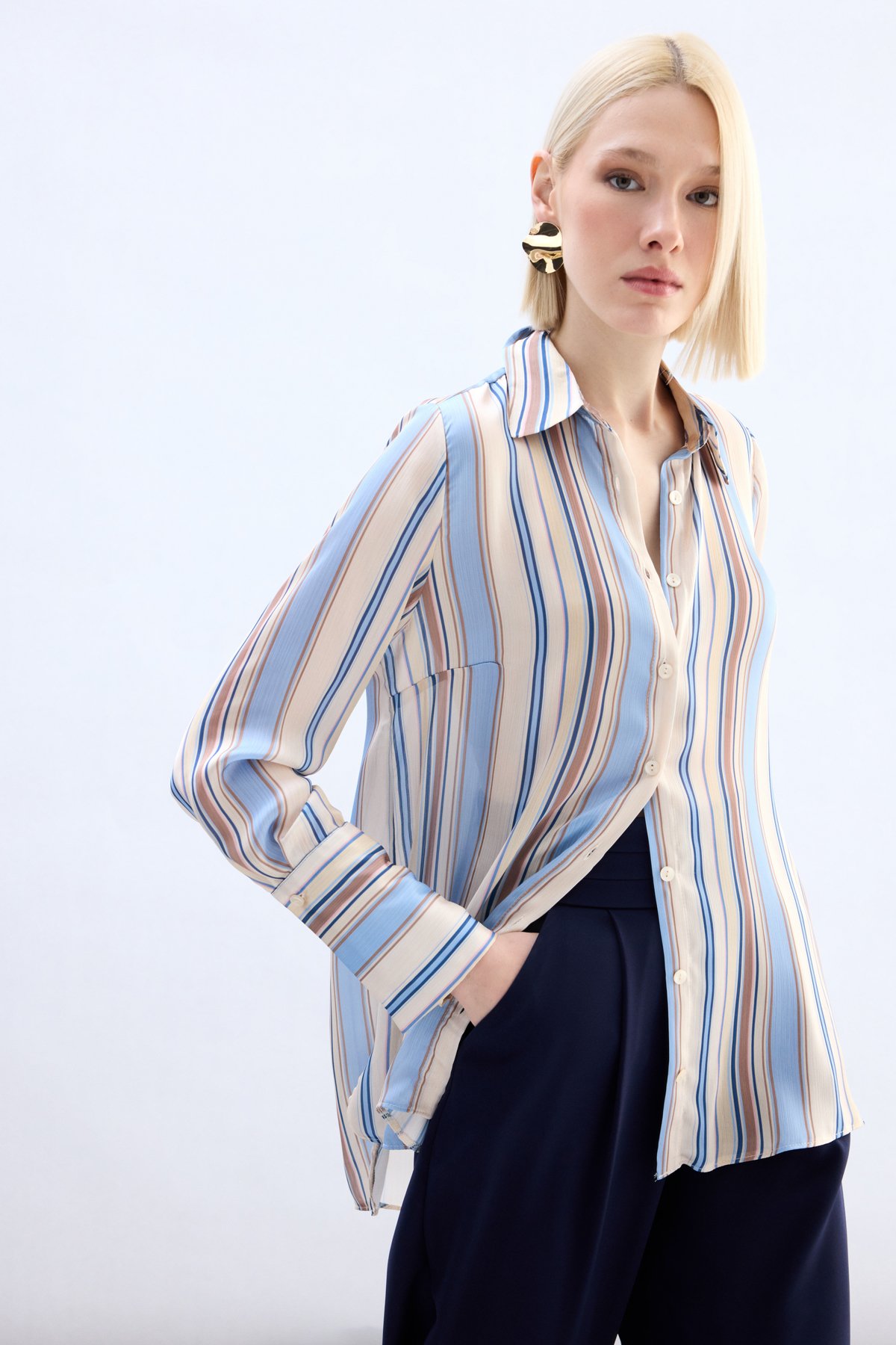 Renkli Çizgili Gömlek - Bebe Mavi