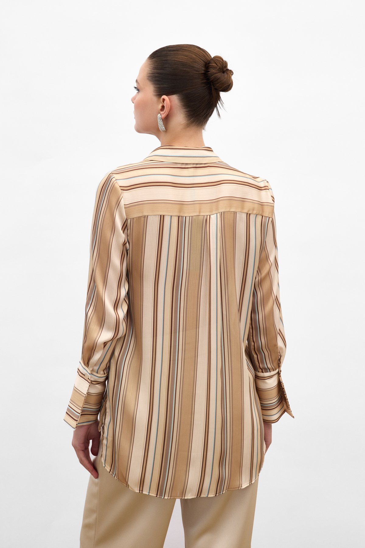 Renkli Çizgili Gömlek - Camel