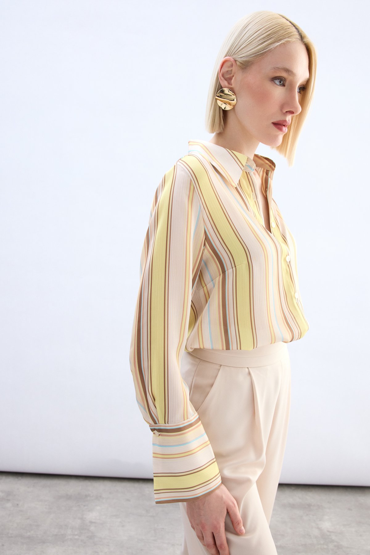 Renkli Çizgili Gömlek - Sarı