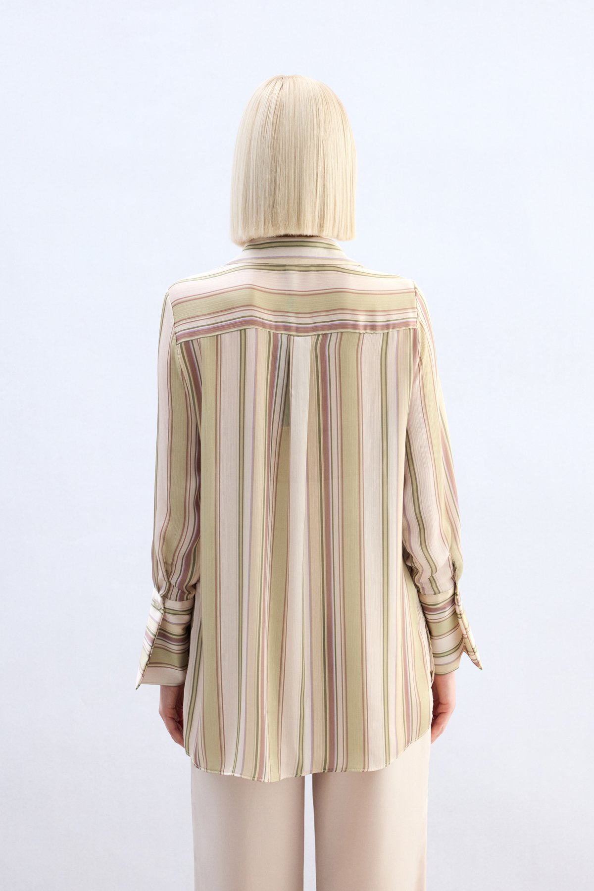 Renkli Çizgili Gömlek - Yağ Yeşili