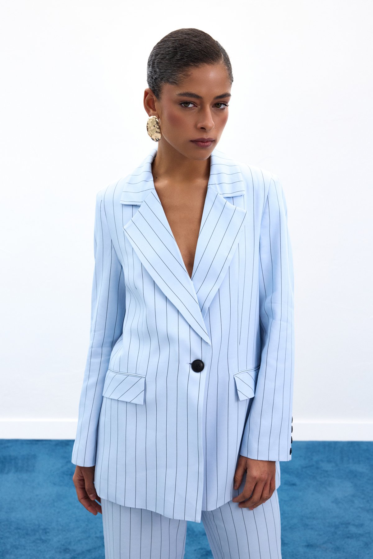Rina Çizgili Ceket - Bebe Mavi
