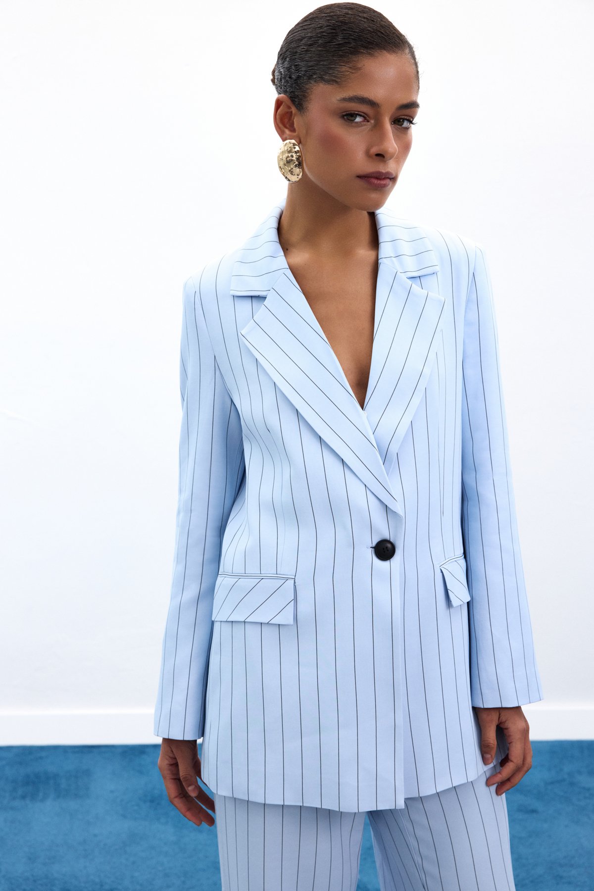 Rina Çizgili Ceket - Bebe Mavi