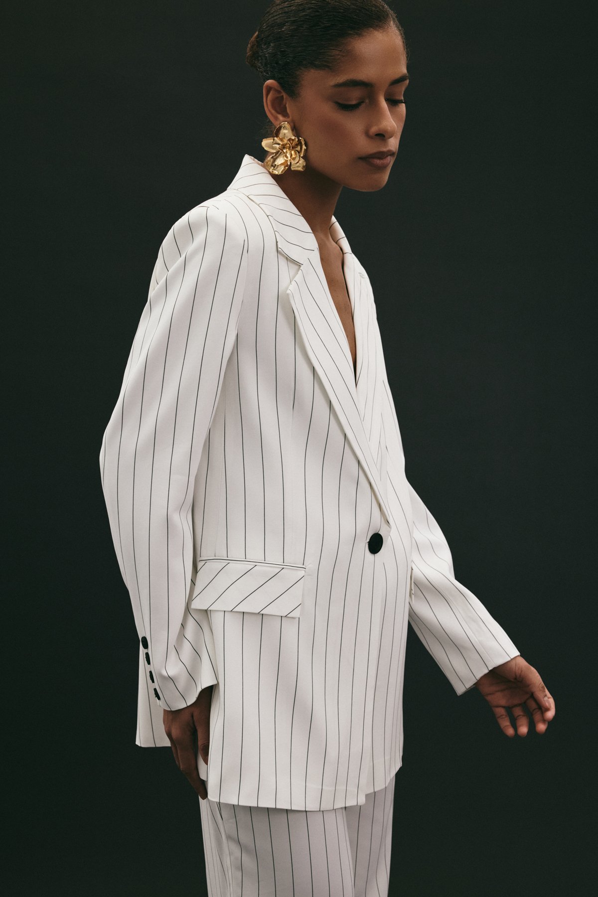 Rina Çizgili Ceket - Ekru