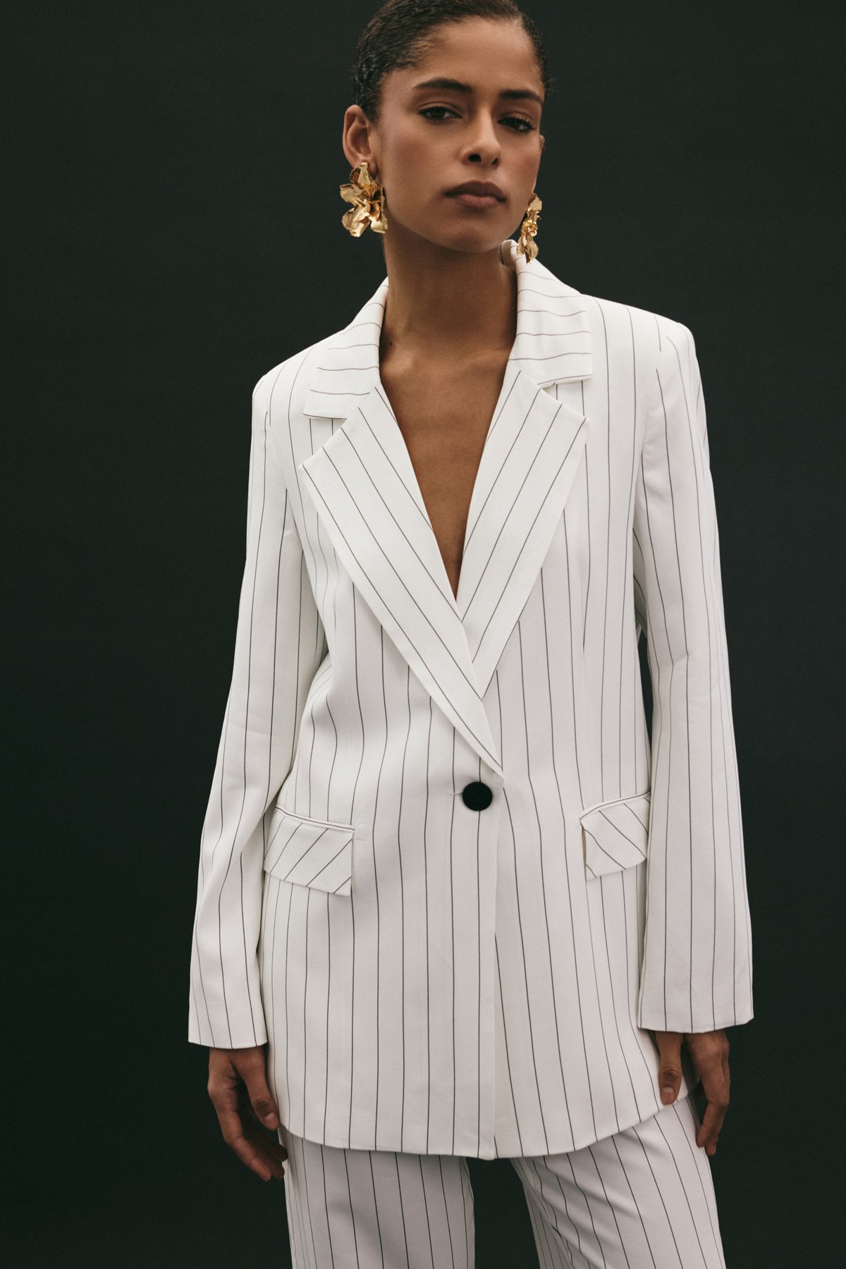 Rina Çizgili Ceket - Ekru