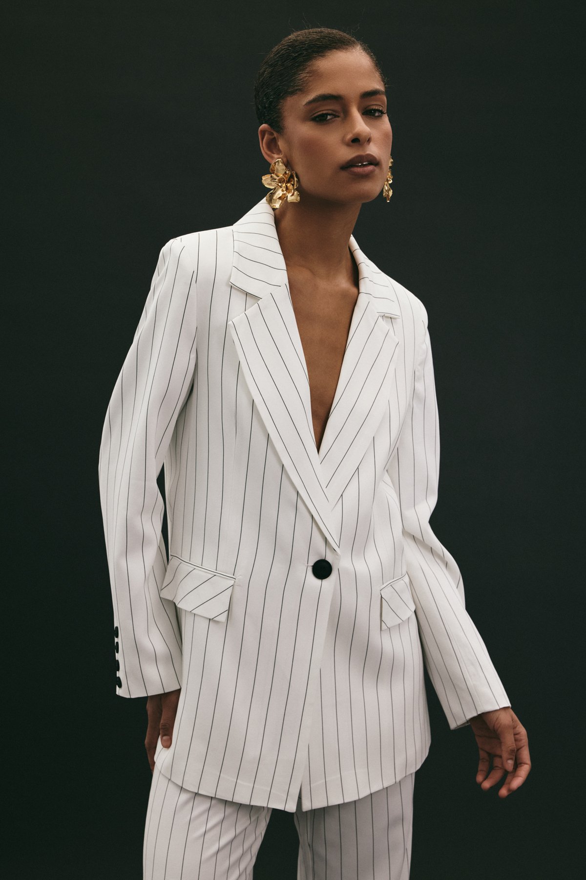 Rina Çizgili Ceket - Ekru