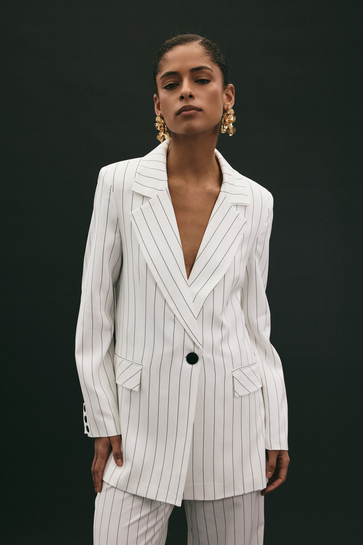 Rina Çizgili Ceket - Ekru