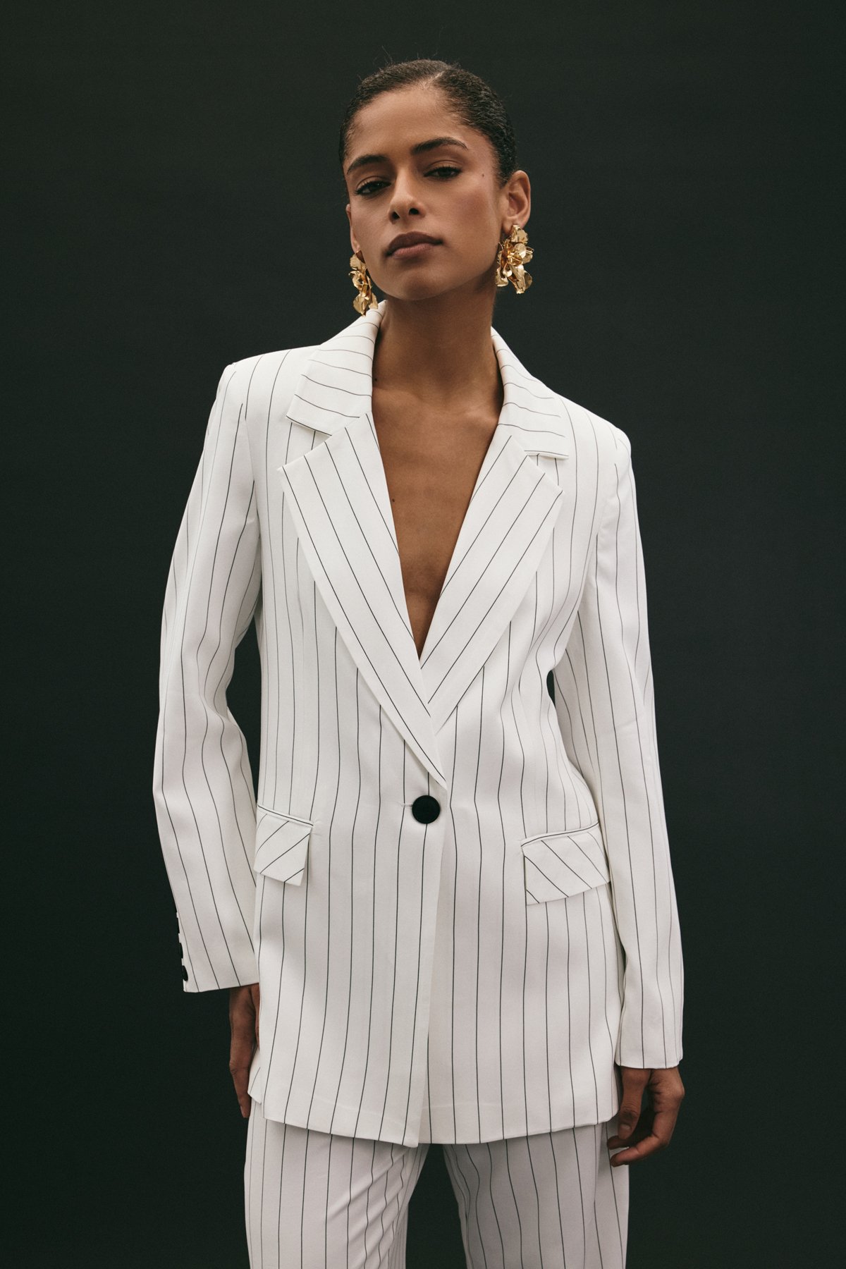 Rina Çizgili Ceket - Ekru