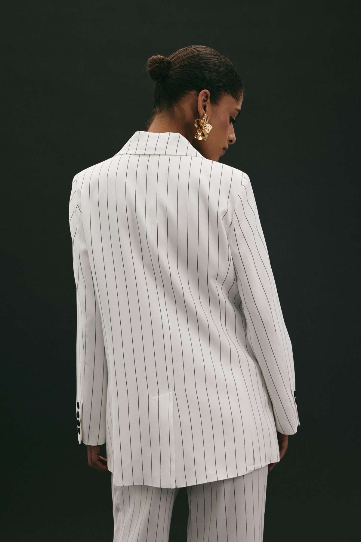 Rina Çizgili Ceket - Ekru