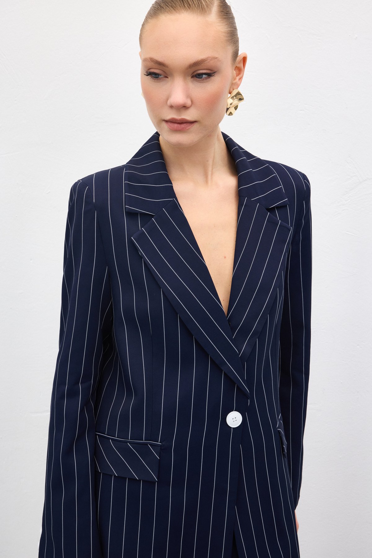 Rina Çizgili Ceket - Lacivert