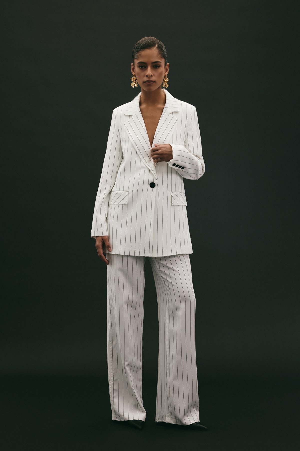 Rina Çizgili Pantolon - Ekru