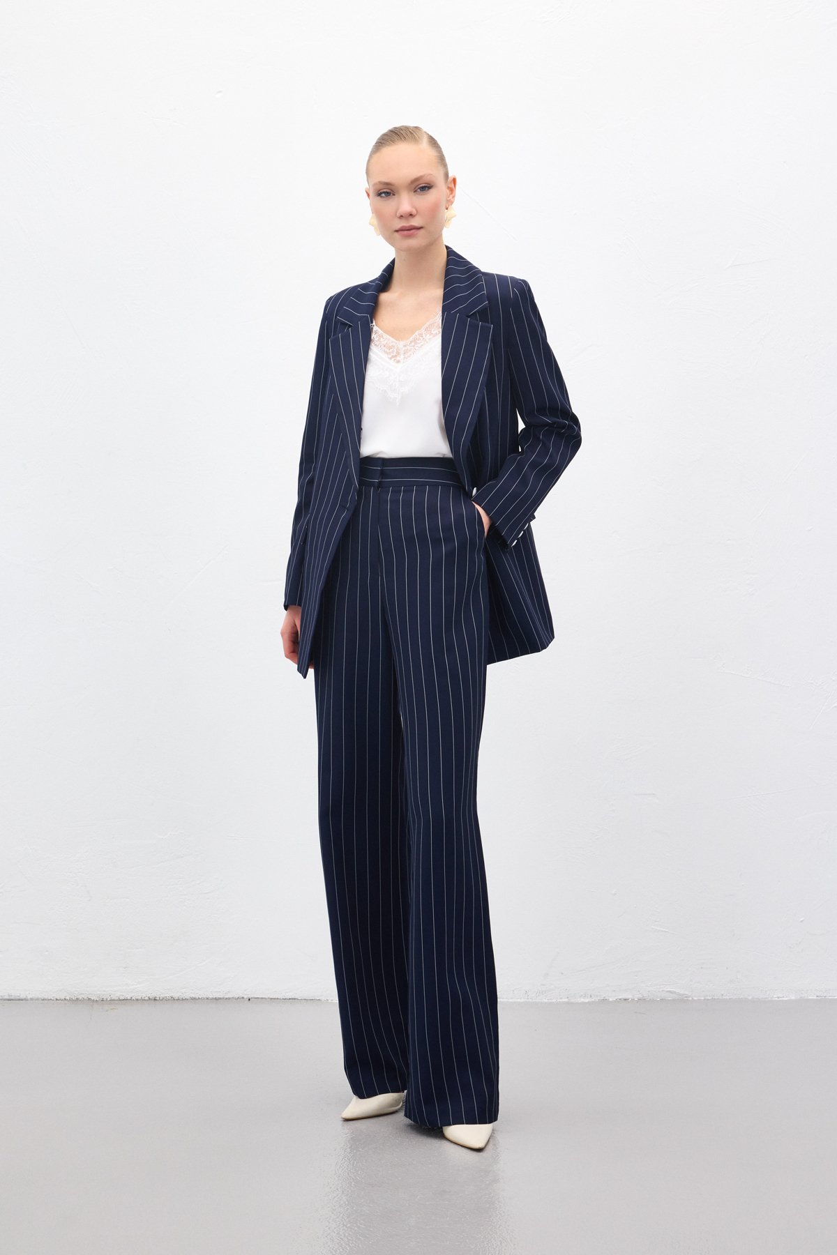 Rina Çizgili Pantolon - Lacivert