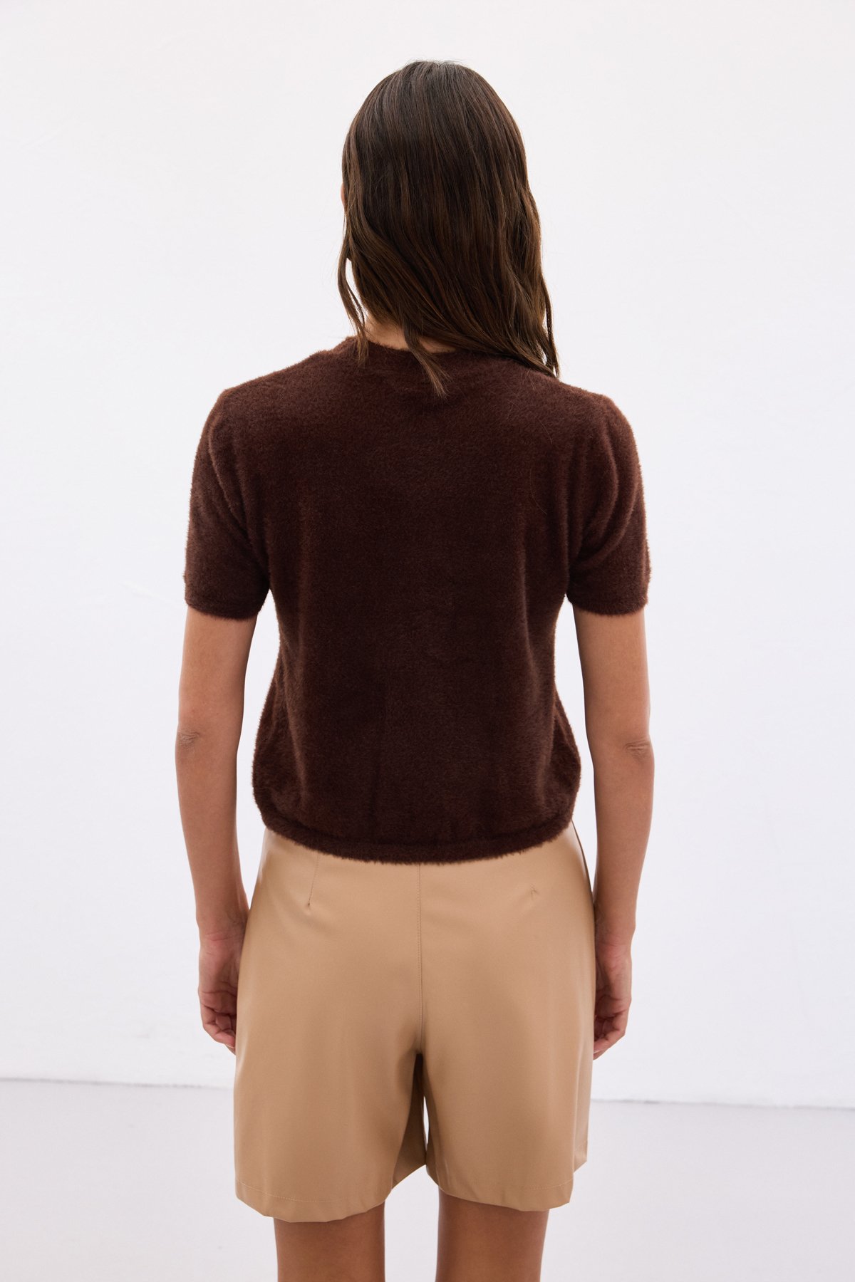 Sakallı Kısa Kol Triko - Kahve