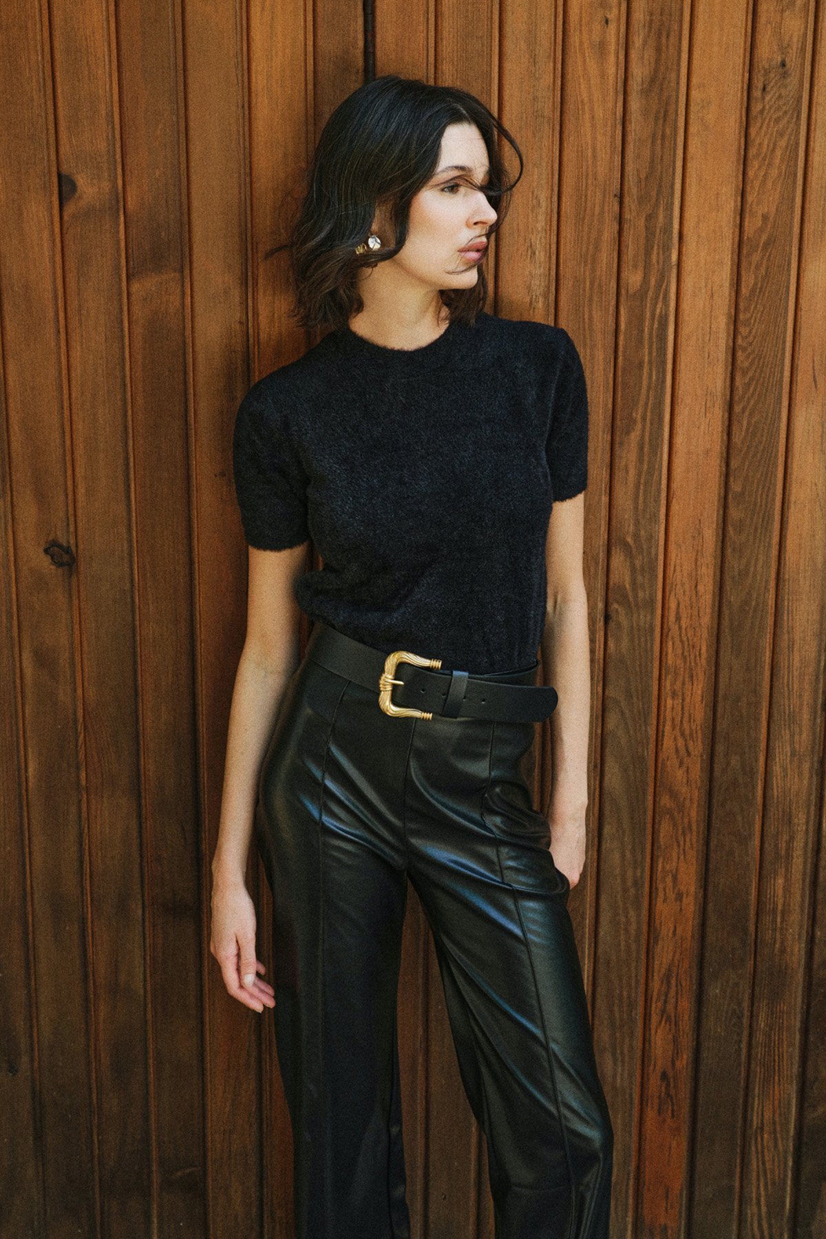 Sakallı Kısa Kol Triko - Siyah