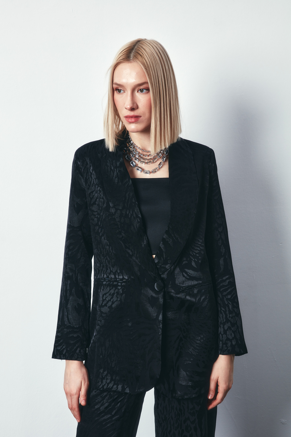 Şal Yaka Desenli Ceket - SİYAH