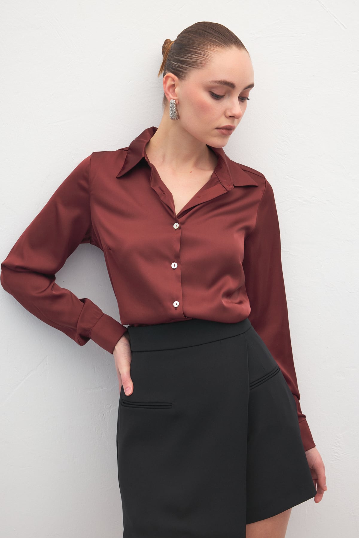 Saten Gömlek - Bordo