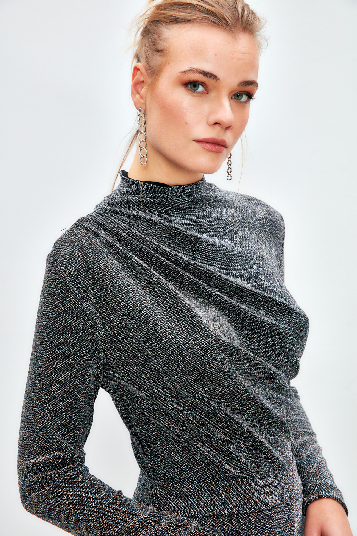 Simli Bodysuit Bluz - GRİ