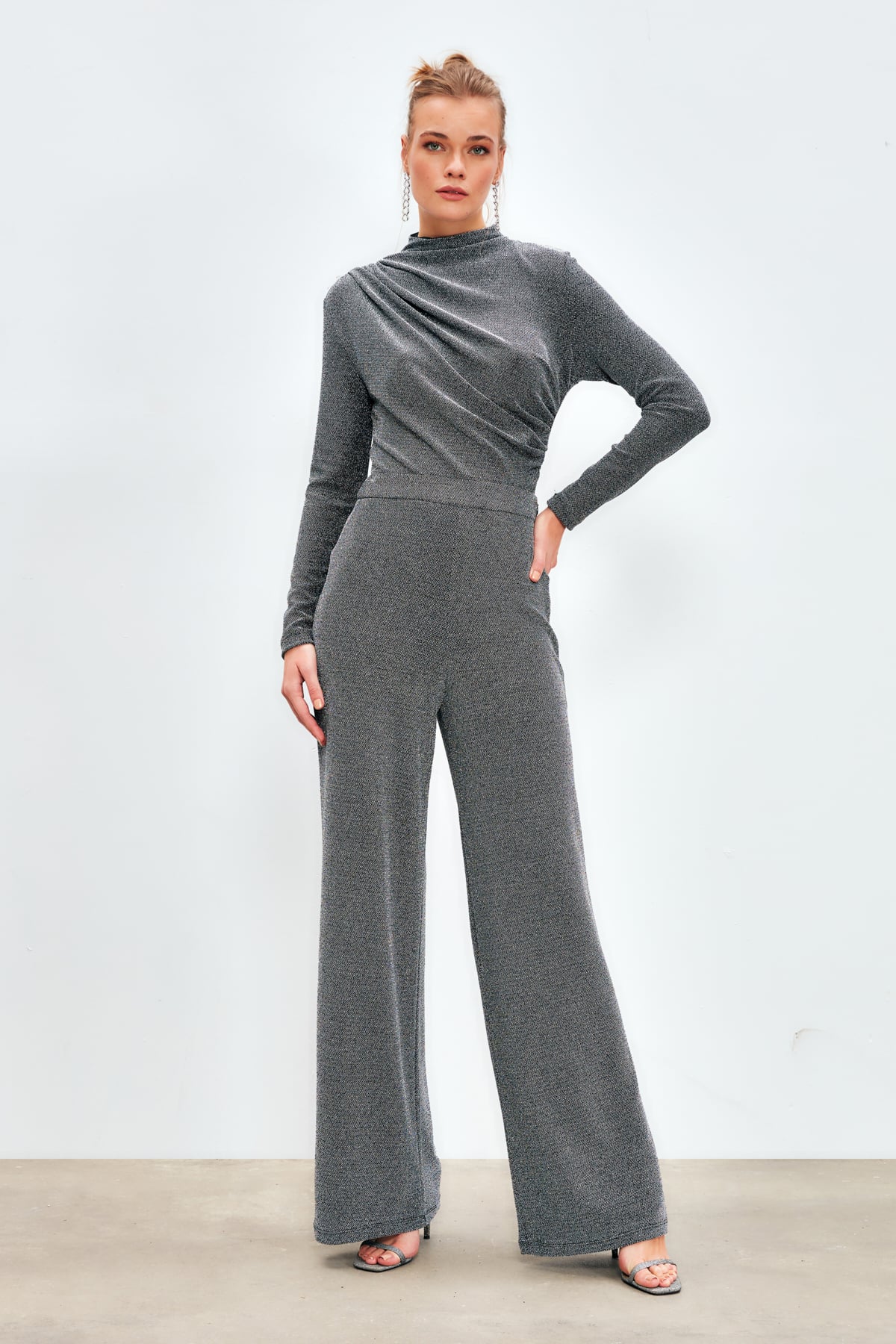 Simli Bodysuit Bluz - GRİ