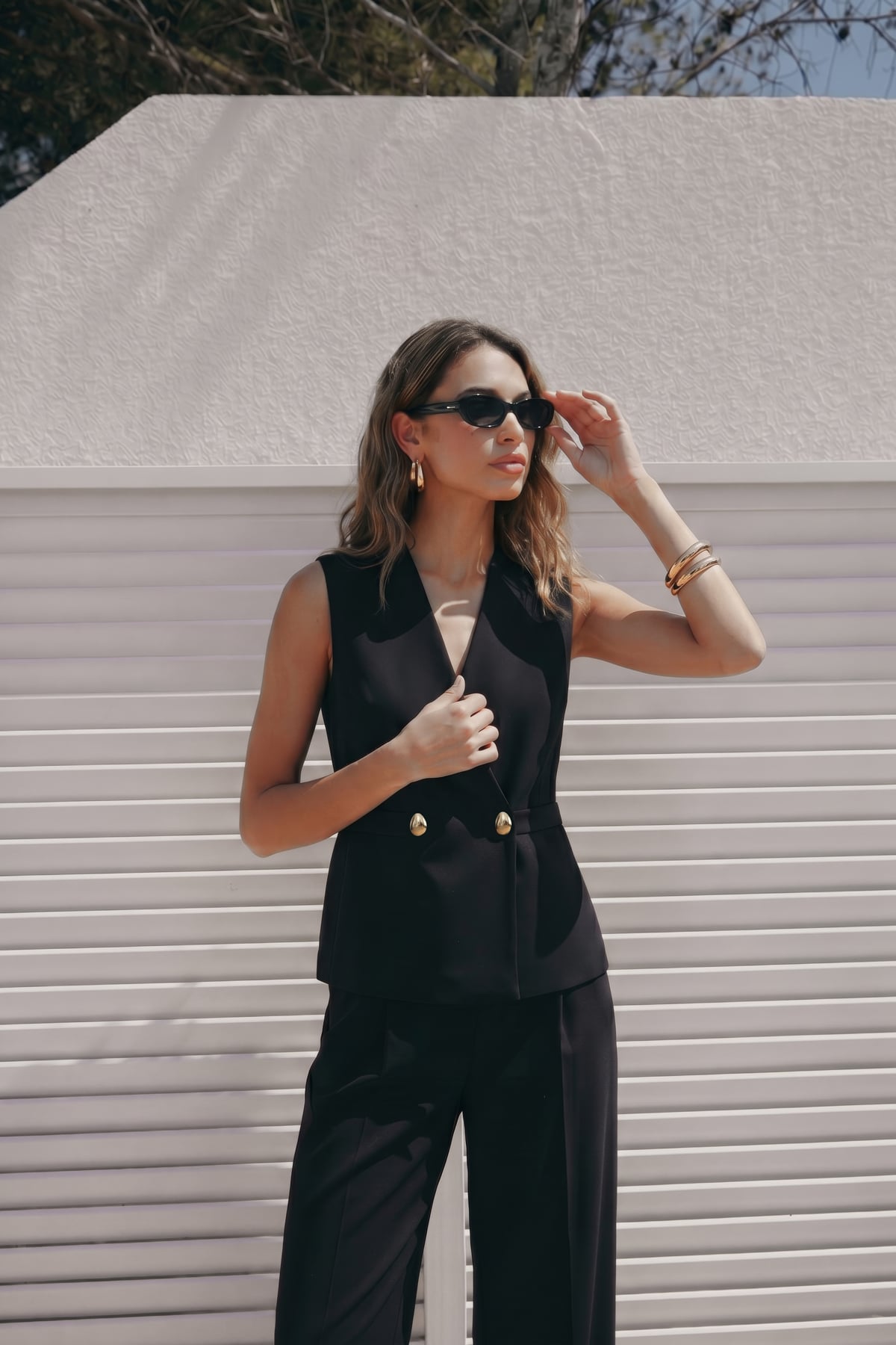 Sofia Düğme Detaylı Yelek - Siyah