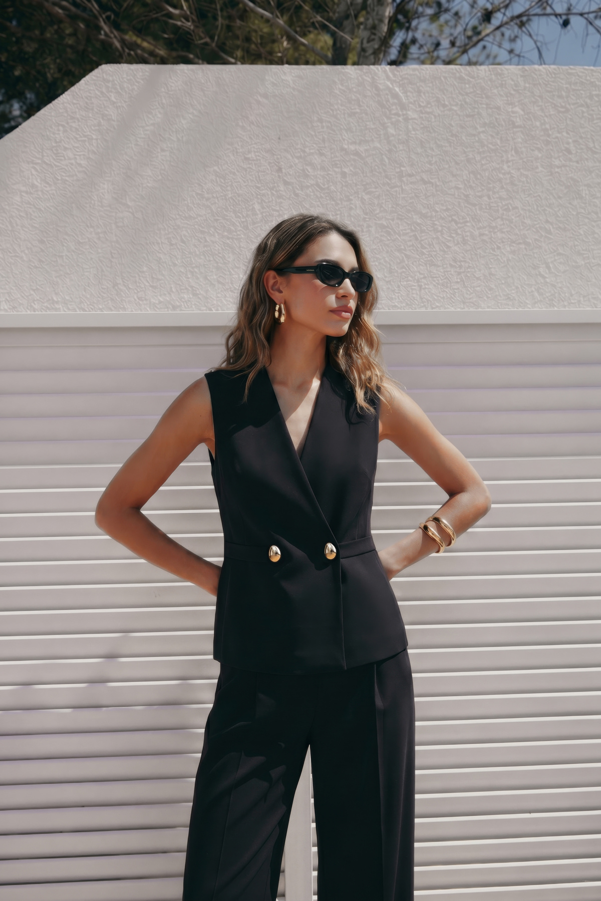 Sofia Düğme Detaylı Yelek - Siyah