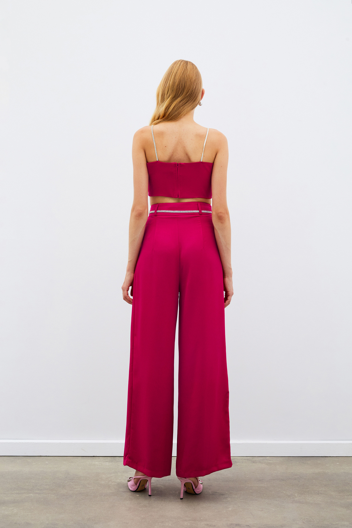 Taş Kemerli Saten Pantolon - MERCAN