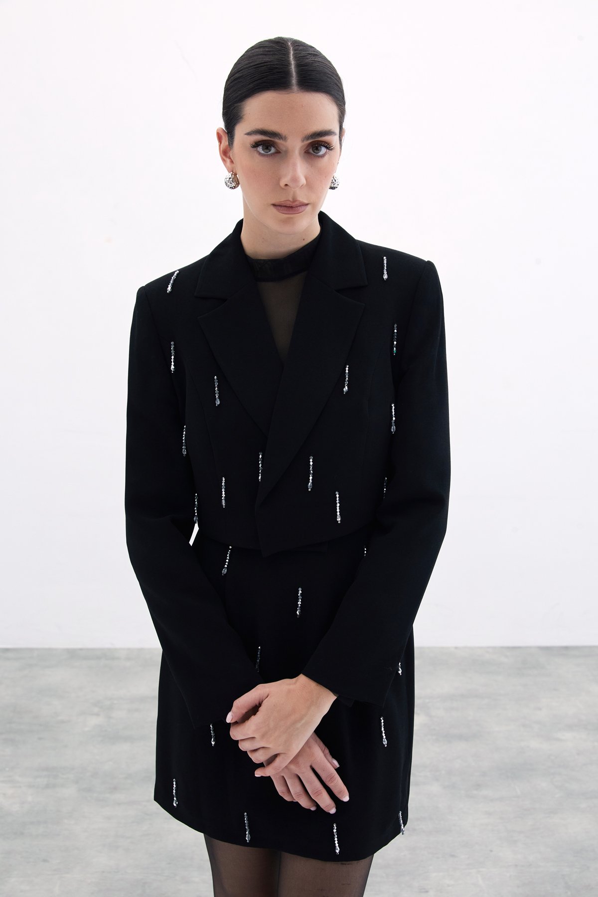 Taşlı Kısa Ceket - Siyah