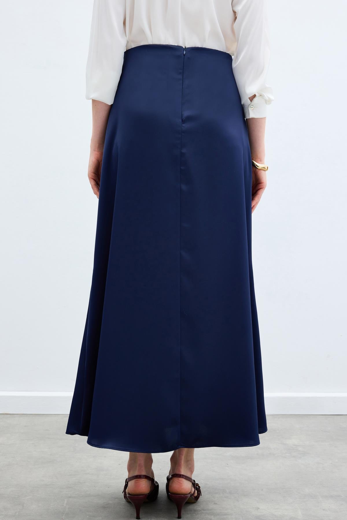 Uzun Saten Etek - Lacivert