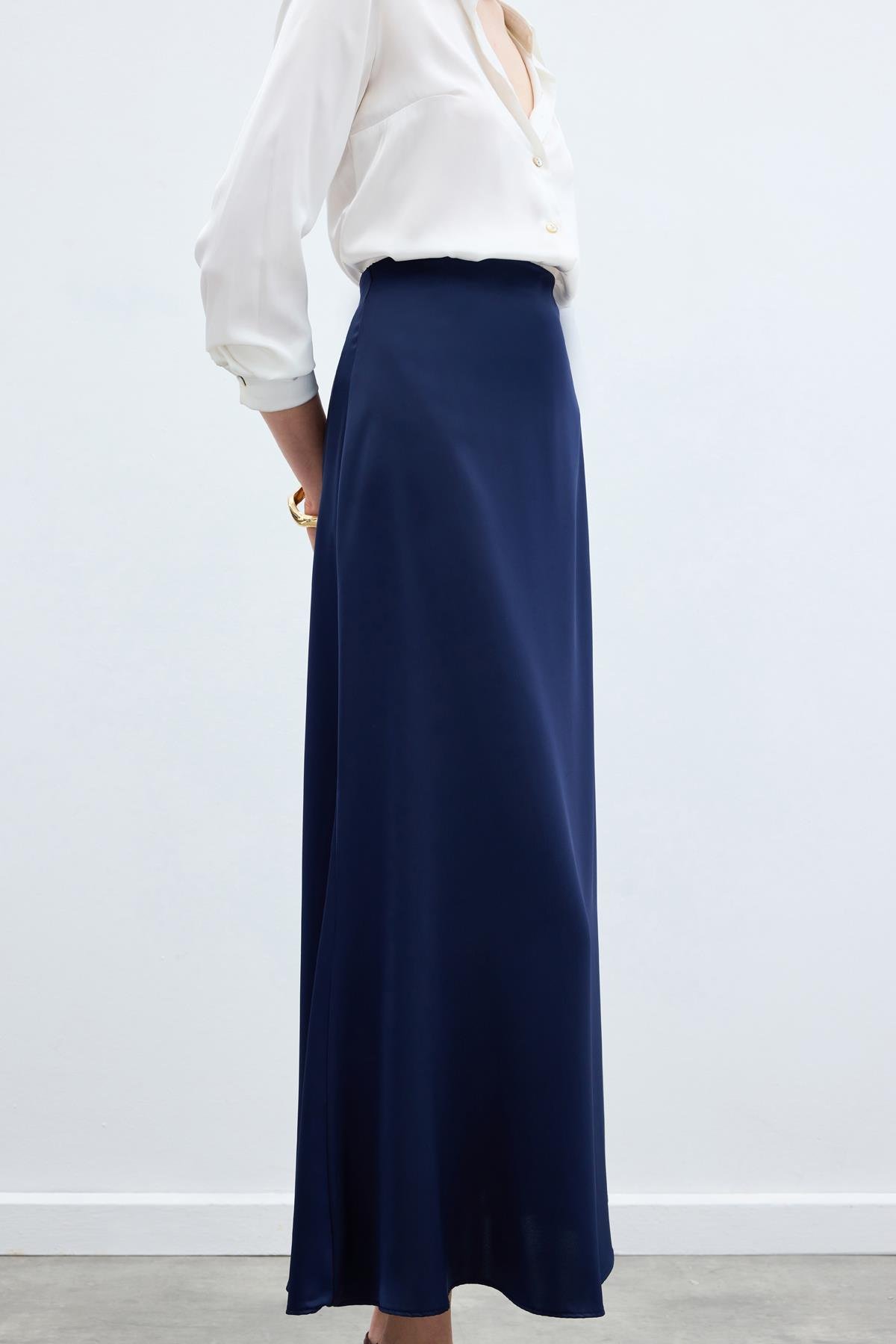 Uzun Saten Etek - Lacivert