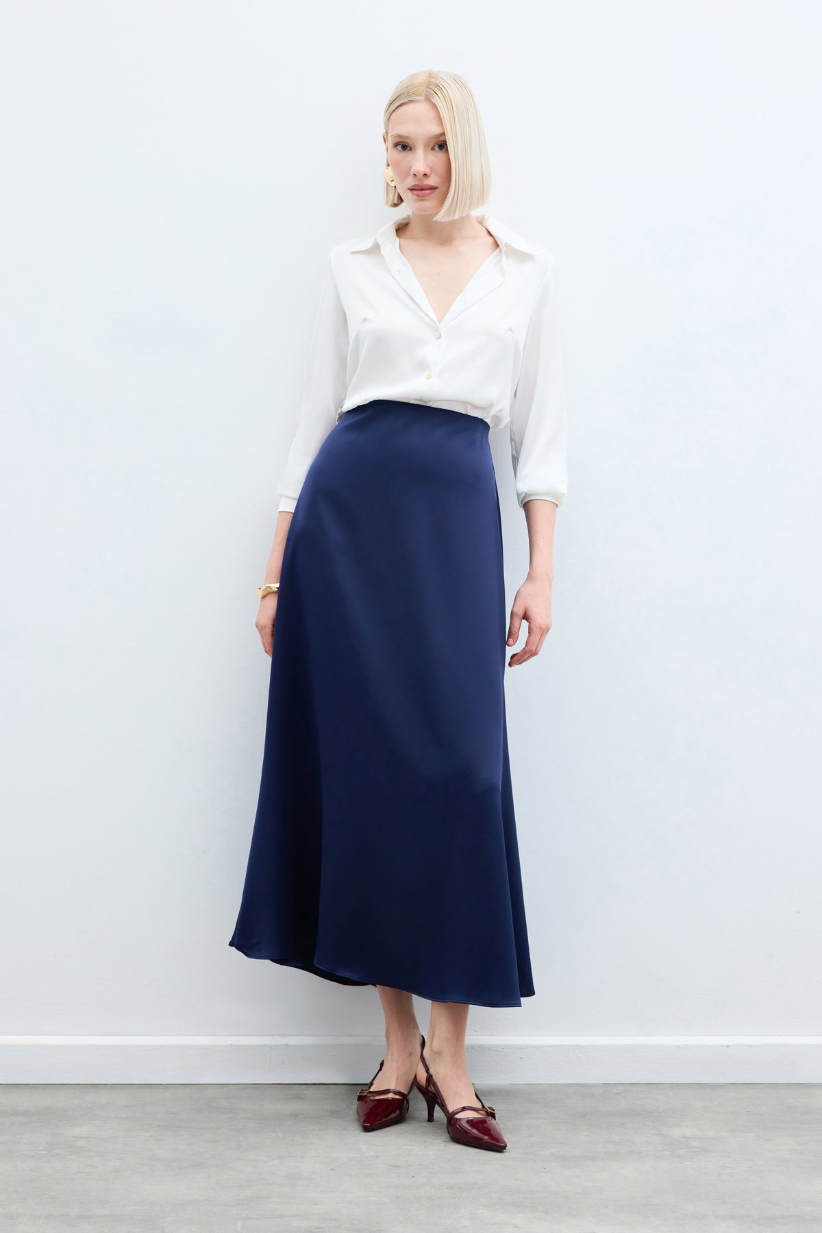 Uzun Saten Etek - Lacivert