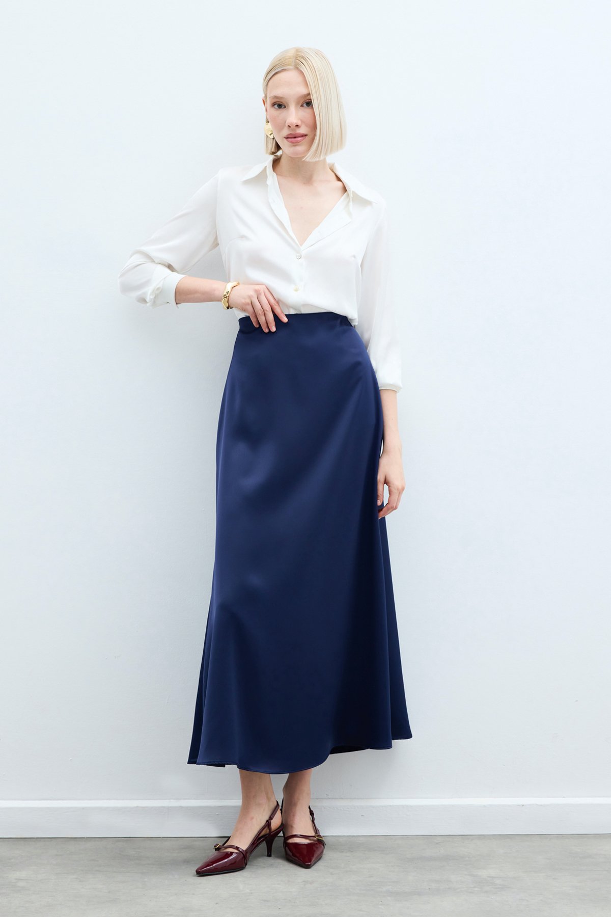 Uzun Saten Etek - Lacivert