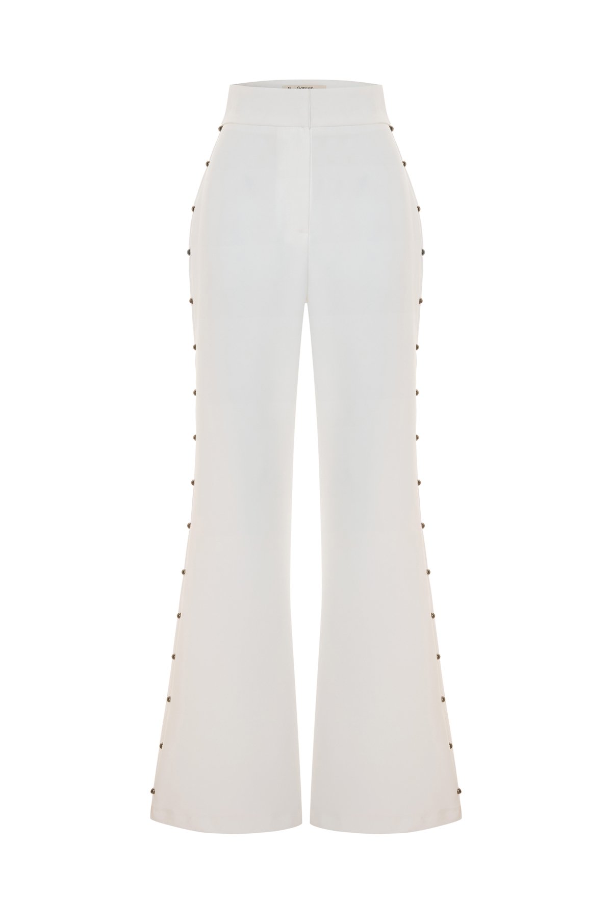 Yanları İnci Aksesuarlı Pantolon - Ekru