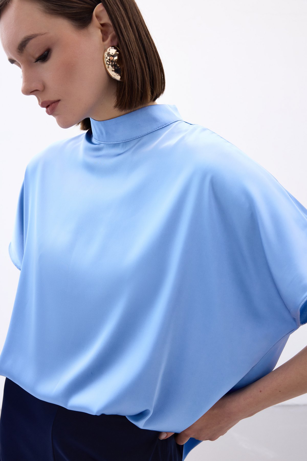 Yarasa Kol  Salaş Bluz - Bebe Mavi