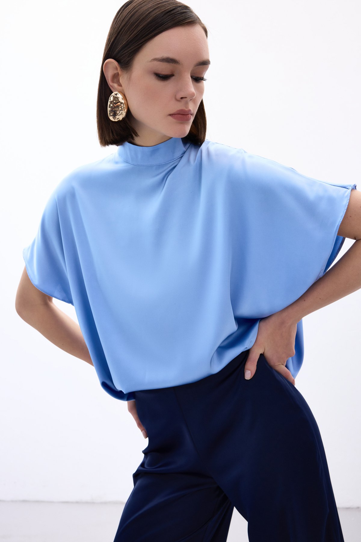 Yarasa Kol  Salaş Bluz - Bebe Mavi