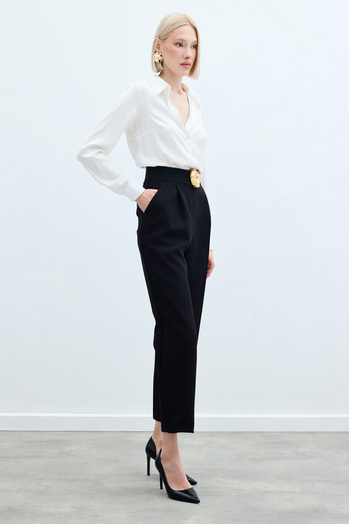 Yüksek Bel Klasik Pantolon - Siyah