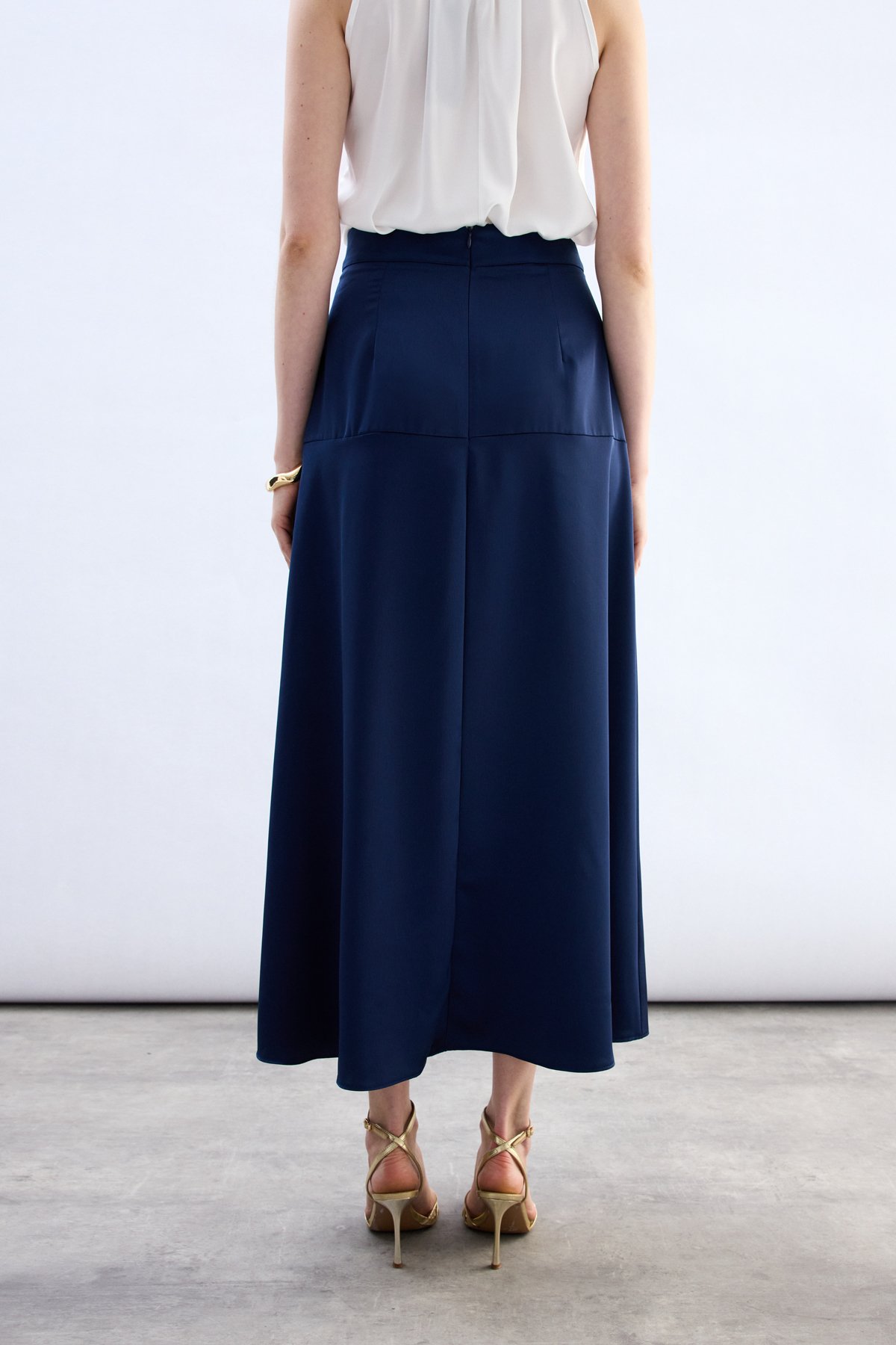 Yüksek Bel Saten Etek - Lacivert