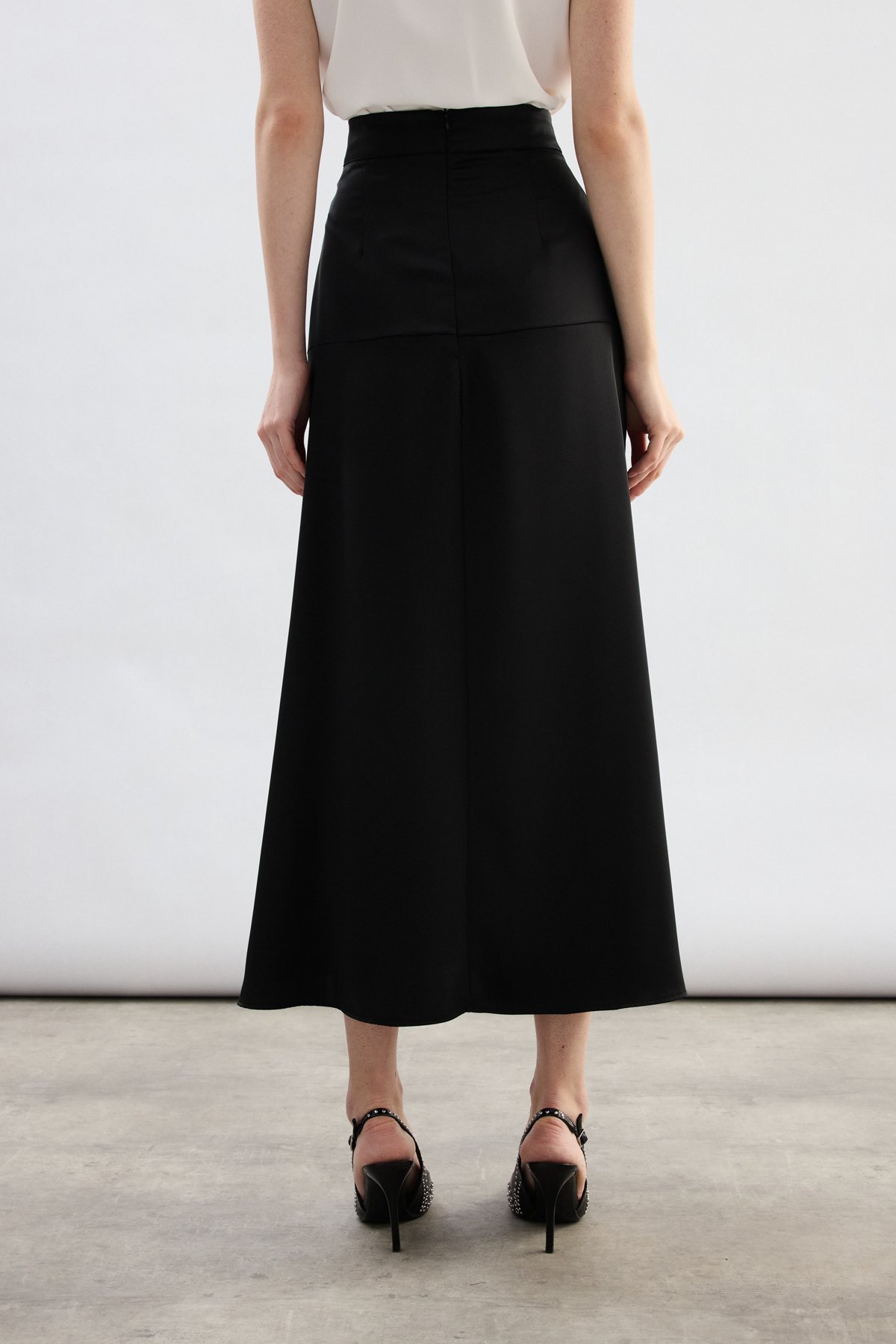 Yüksek Bel Saten Etek - Siyah