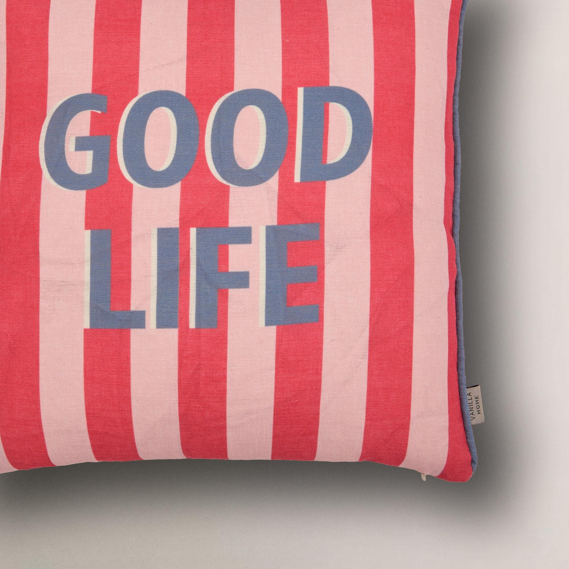 Good Life Baskılı Çizgili Kırlent Kılıfı
