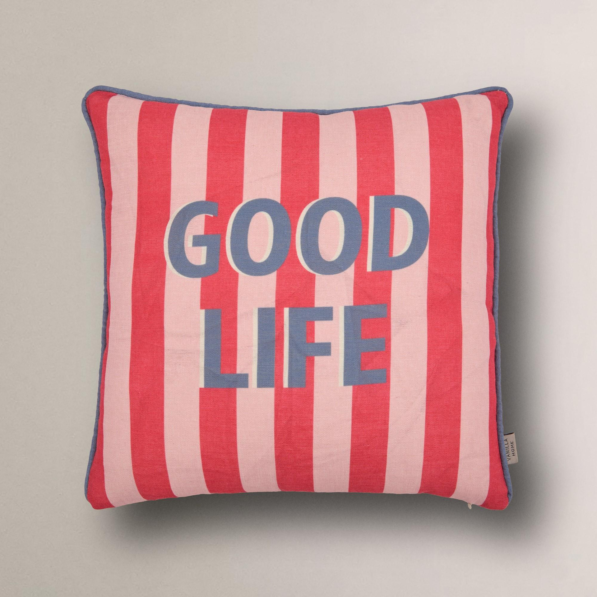 Good Life Baskılı Çizgili Kırlent Kılıfı