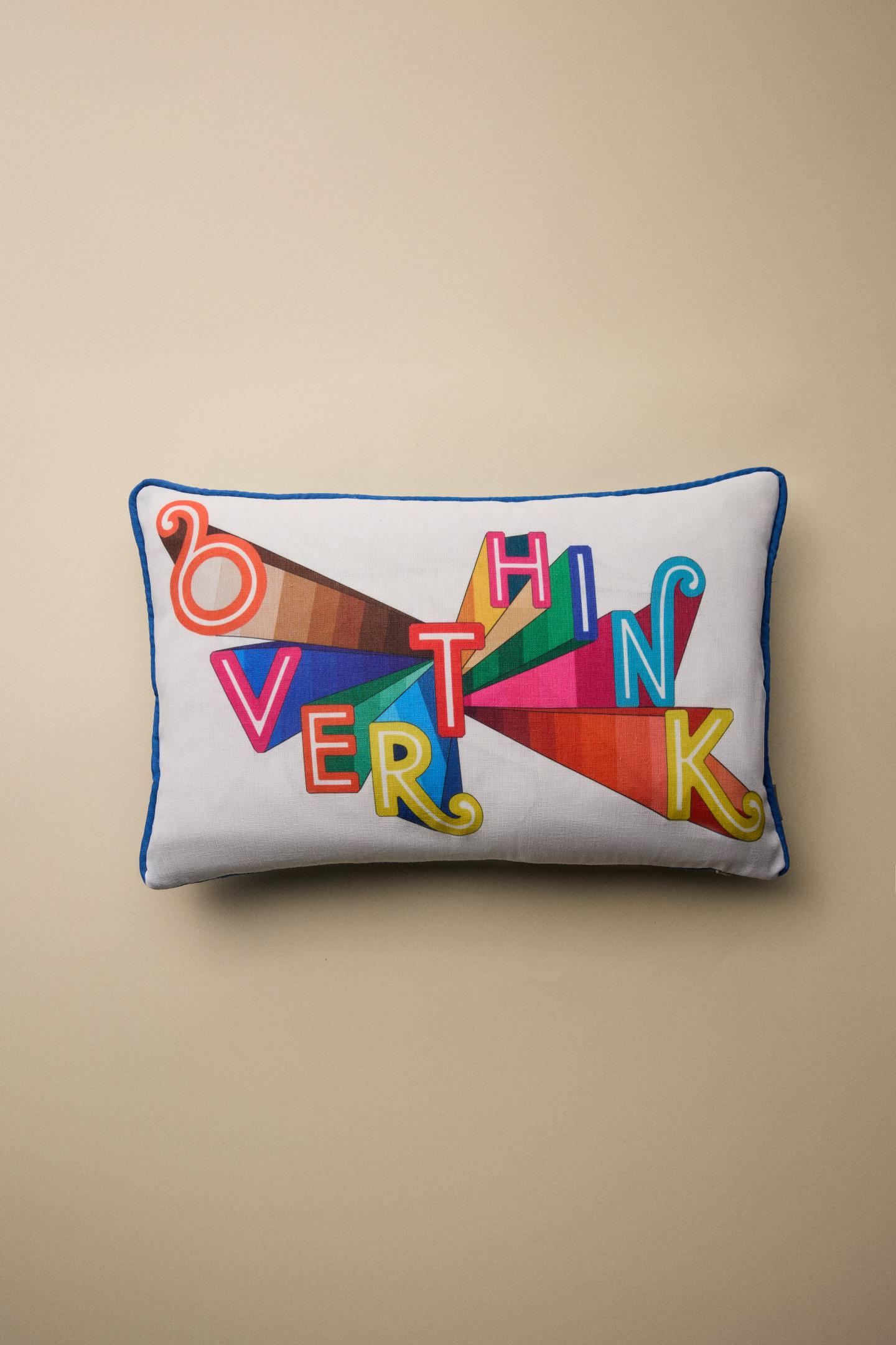 Overthink Baskılı Biye Detaylı Kırlent Kılıfı