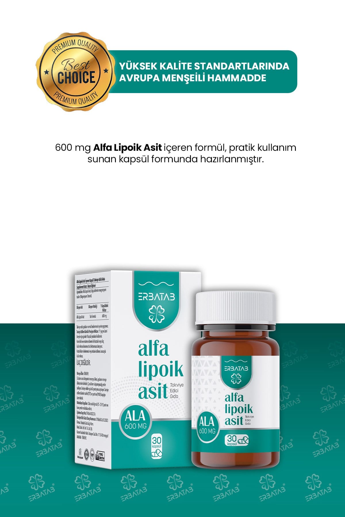 Erbatab Alfa Lipoik Asit 600 mg 30 Kapsül 