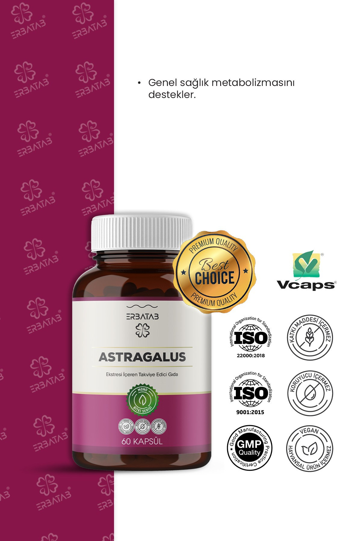 Erbatab Astragalus Çin Geveni Ekstresi 60 Kapsül 