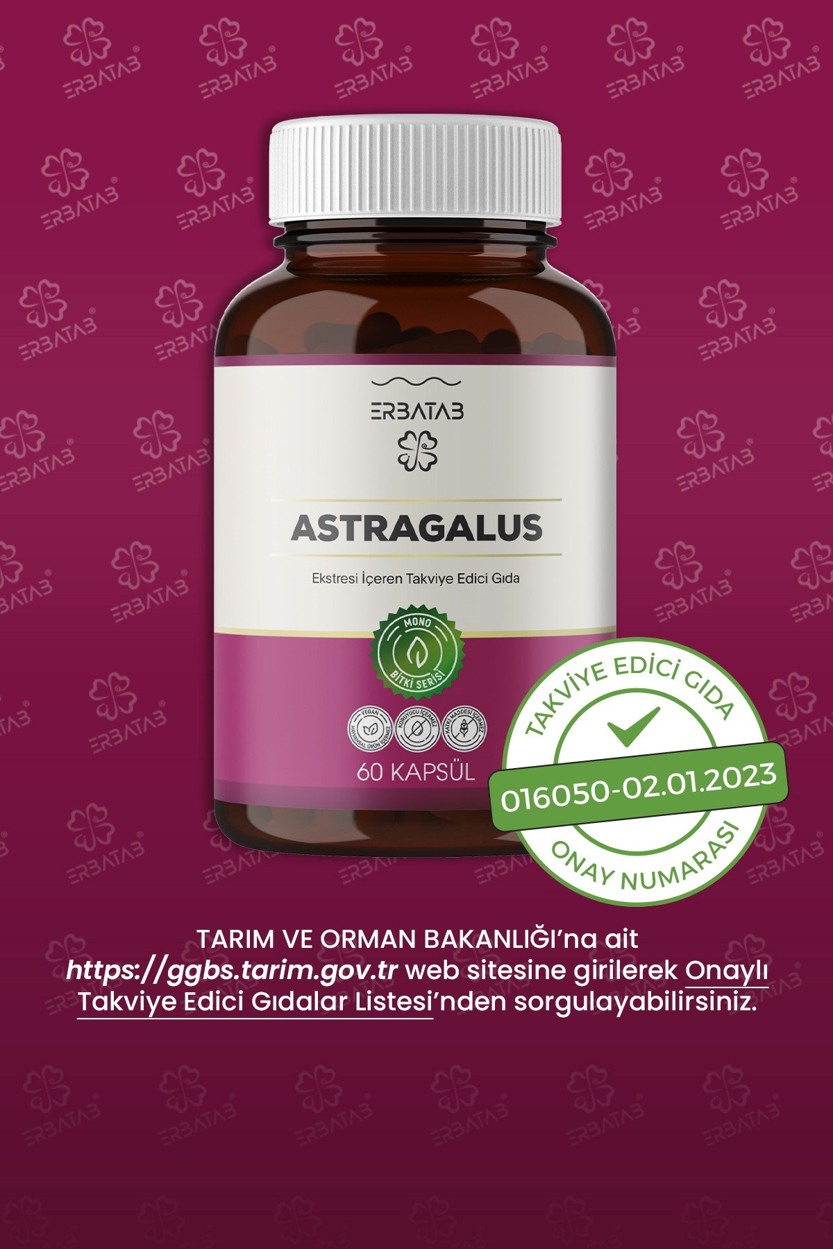 Erbatab Astragalus Çin Geveni Ekstresi 60 Kapsül 