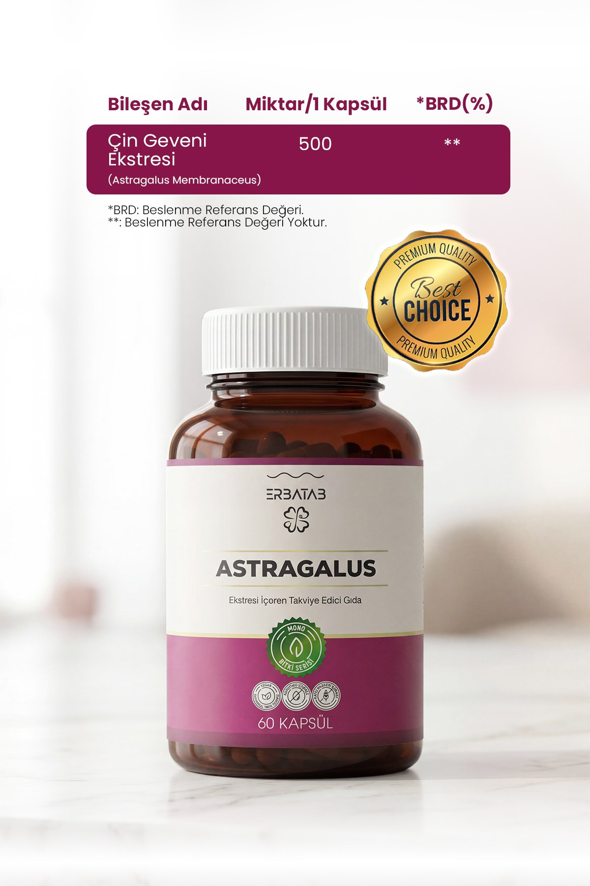 Erbatab Astragalus Çin Geveni Ekstresi 60 Kapsül 