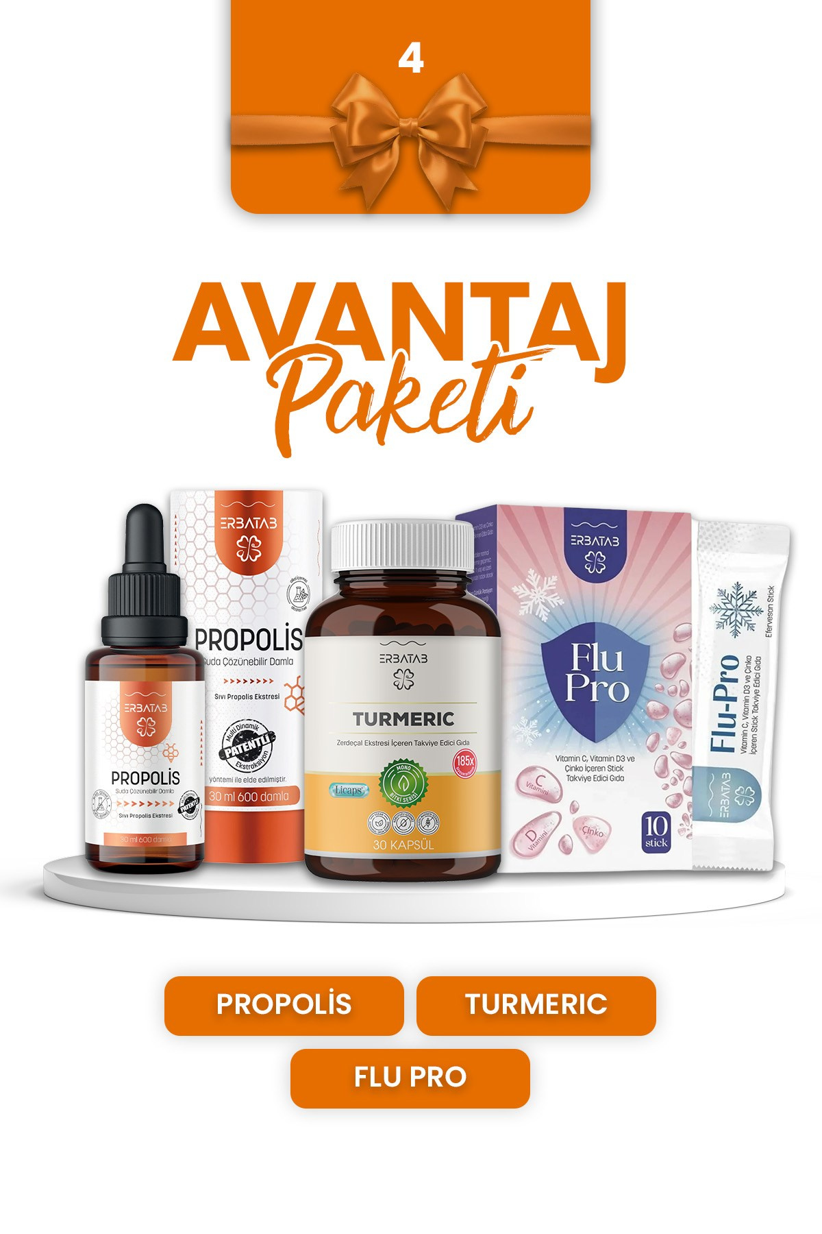 Erbatab Avantaj Paketi 4 (Zerdeçal, Propolis, Flupro Vitamin C)