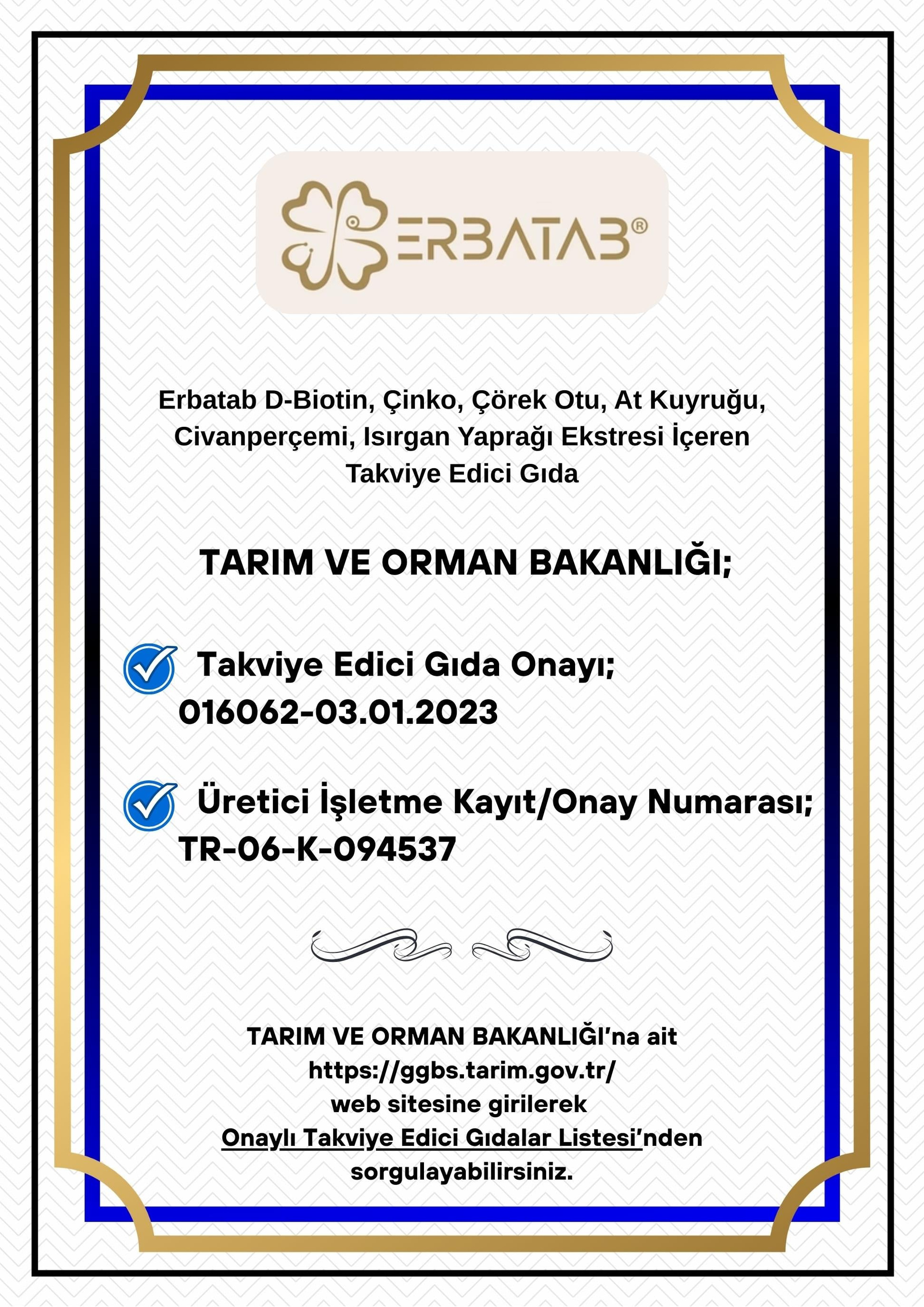 Erbatab Biotin (Çinko Çörekotu Civan Perçemi At Kuyruğu Isırgan Ekstresi) 60 Kapsül
