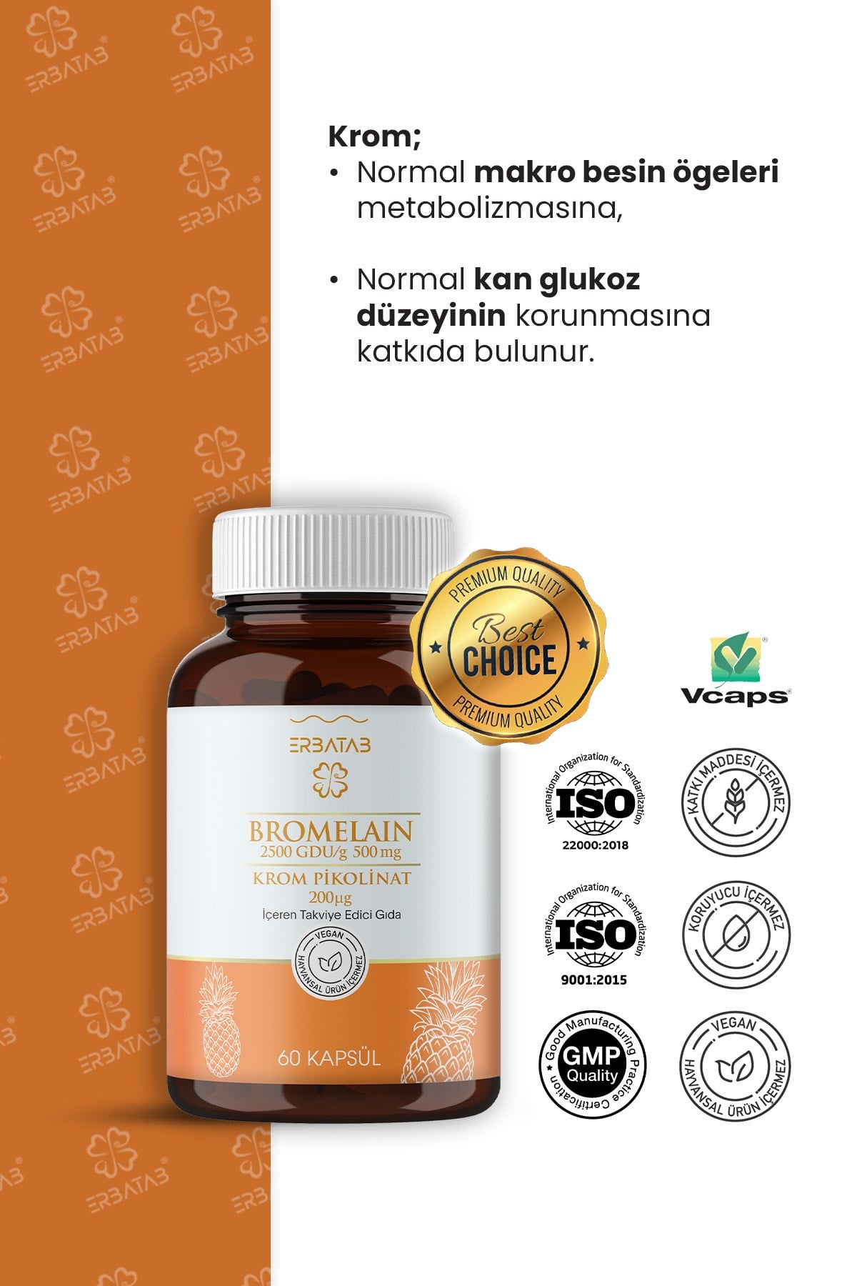 Erbatab Bromelain Krompikolinat 60 Kapsül 