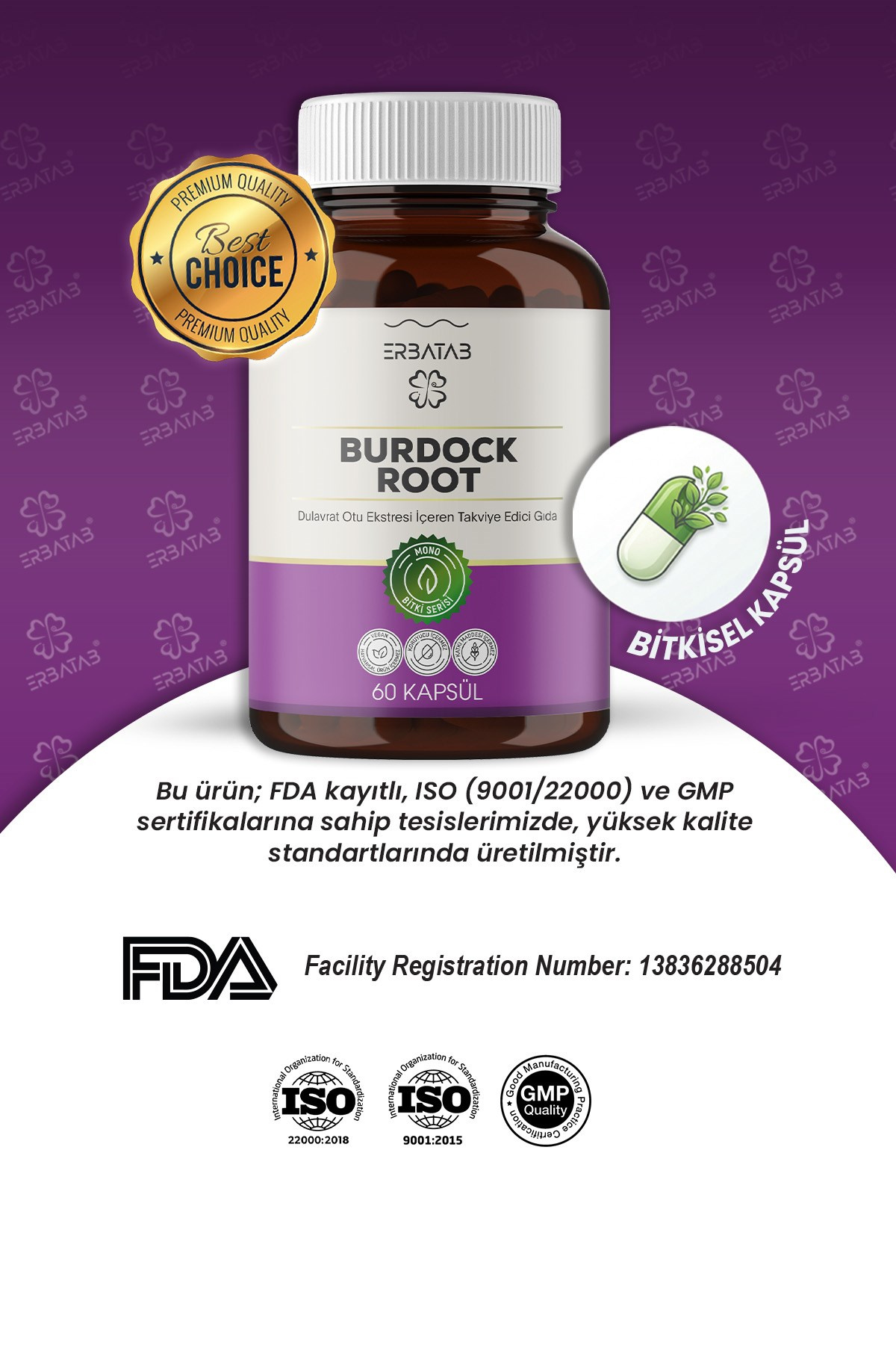Erbatab Burdock Root Dulavrat Otu Ekstresi 60 Kaps ül