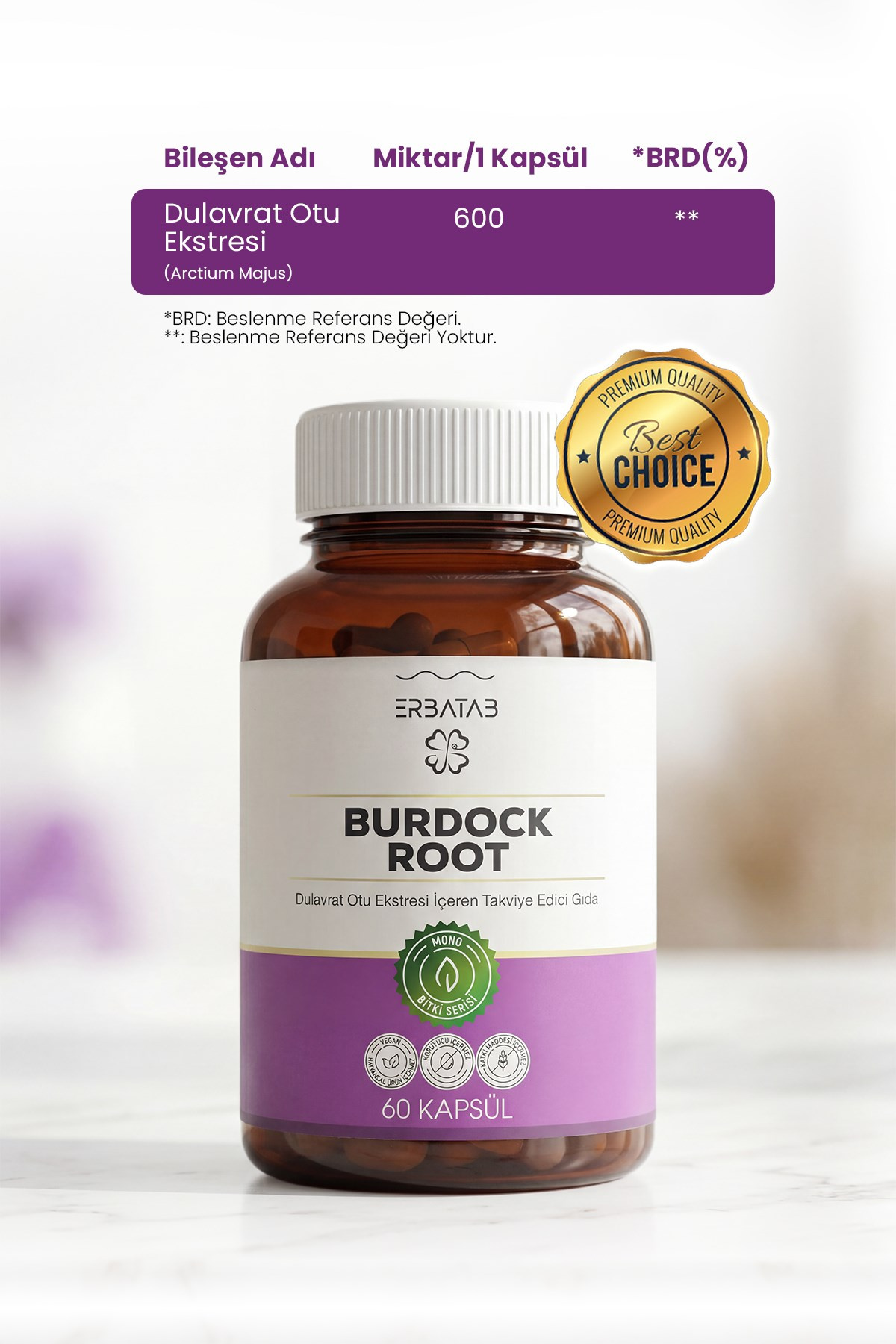 Erbatab Burdock Root Dulavrat Otu Ekstresi 60 Kaps ül