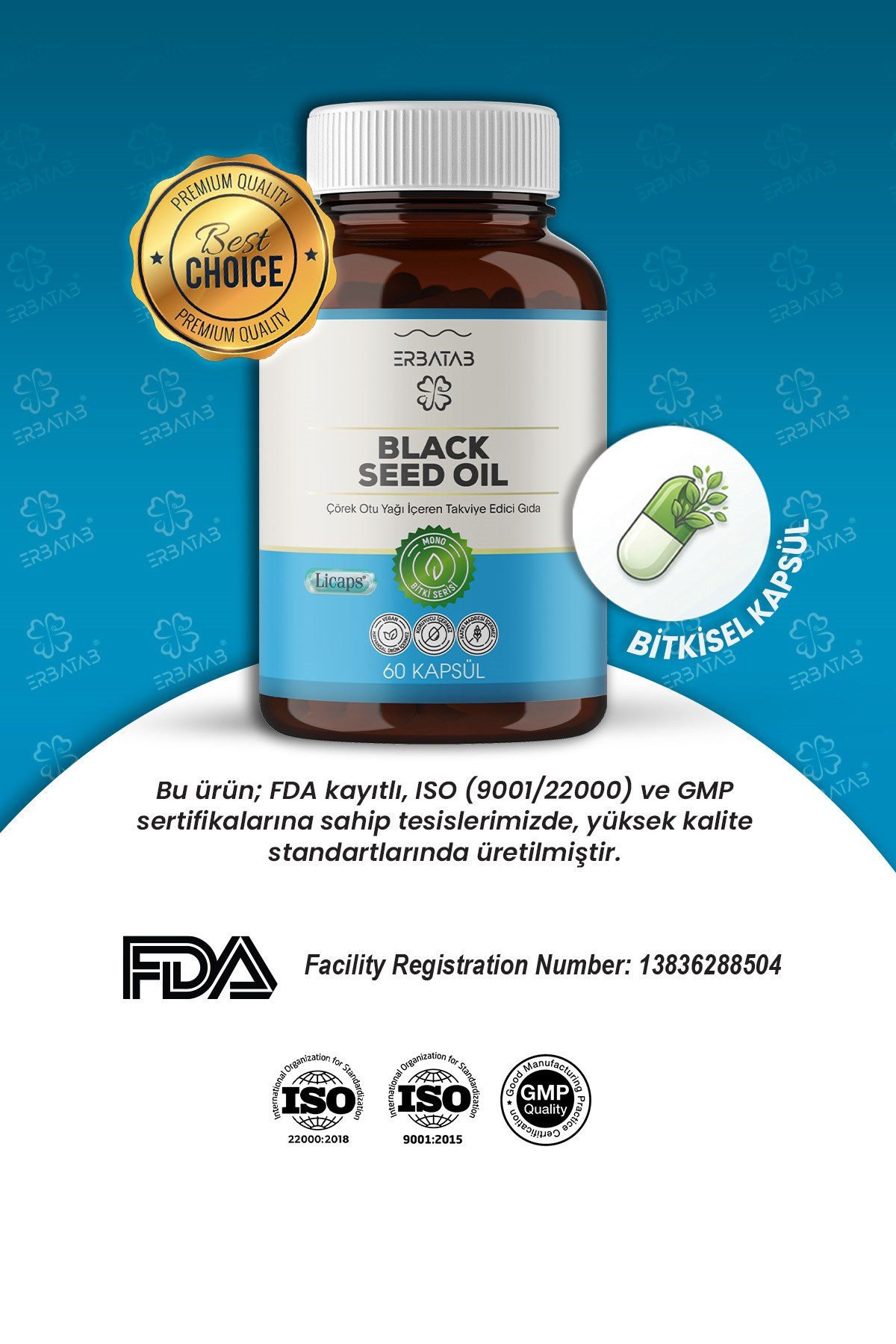 Erbatab Çörek Otu Yağı Black Seed Oil 60 Kapsül Li caps®